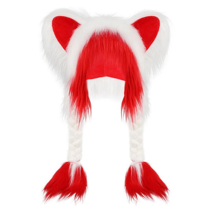 💖 Soft Furry Animal Ear Hat with Braids