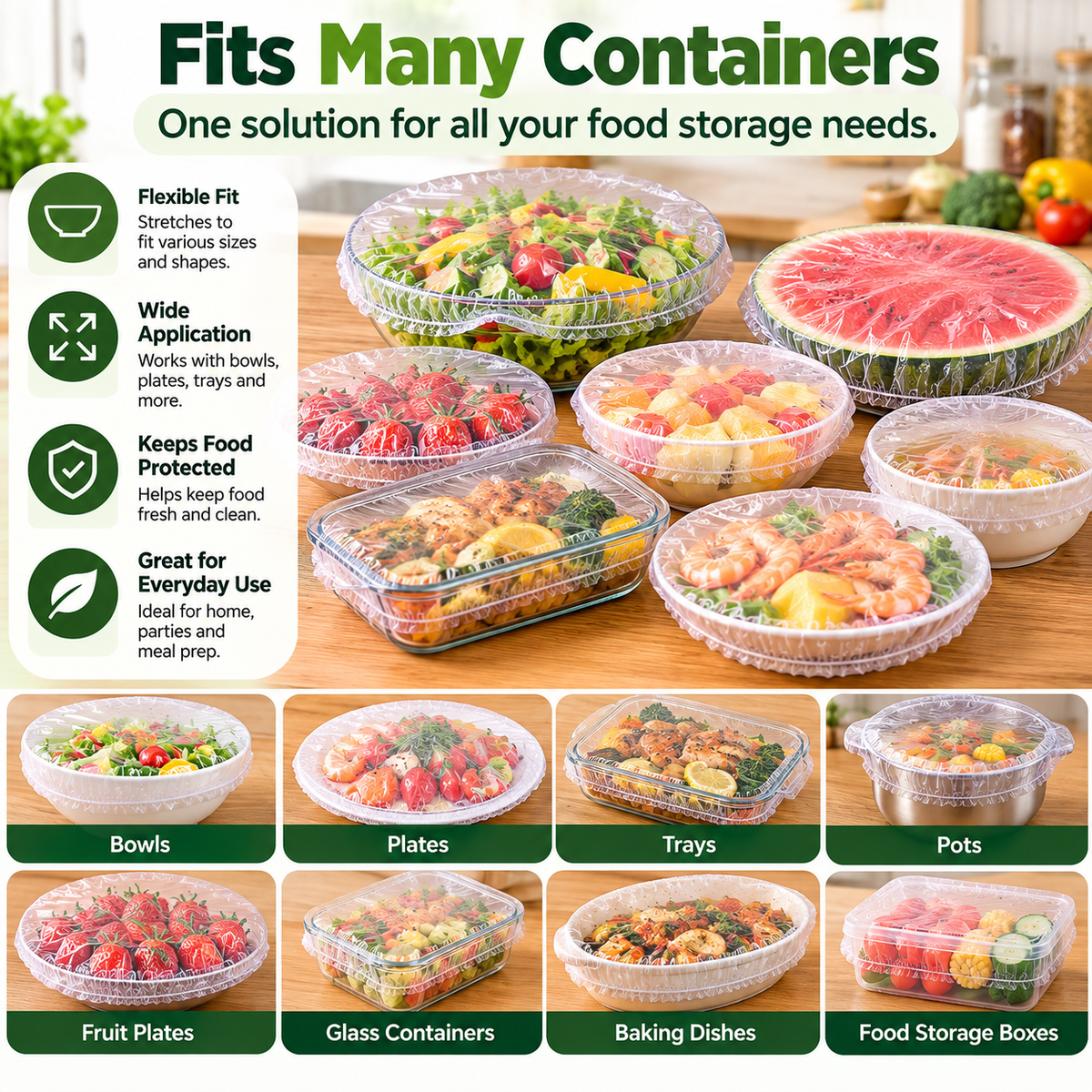 🥗 Elastic Food Storage Covers – Stretch Fresh-Keeping Bags for Bowls, Plates & Trays