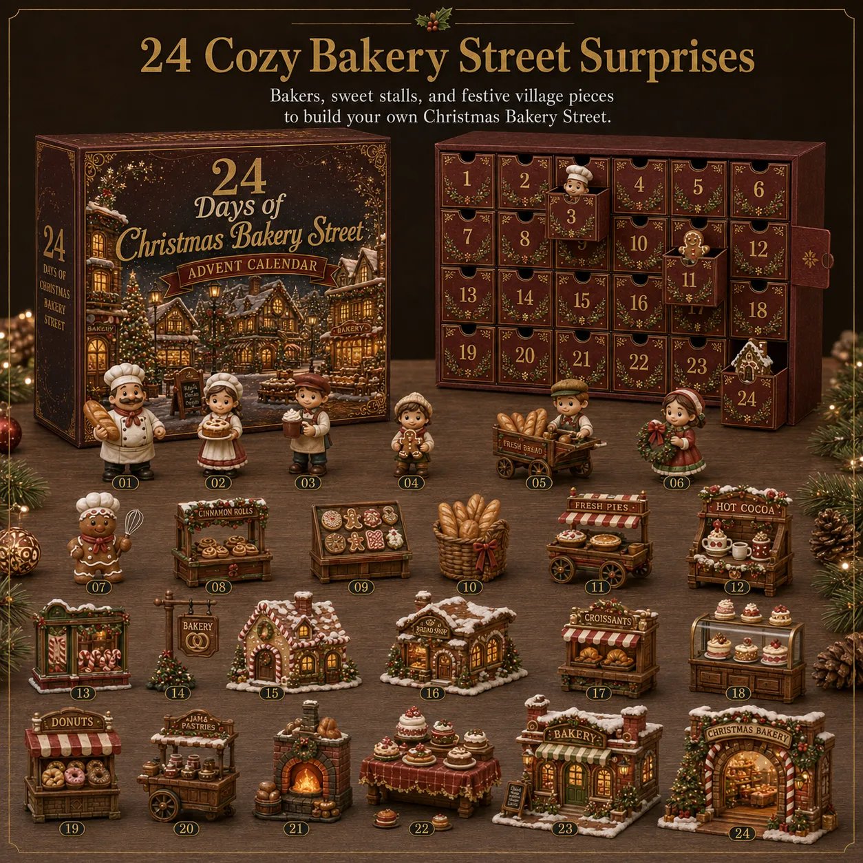 ✨🎄24 Days Of Christmas Village Friends Advent Calendar | 24 Unique Miniature Characters, Shops & Holiday Collectibles for a Complete Festive Village