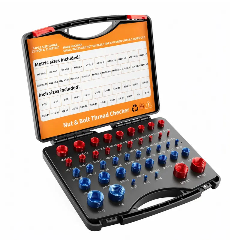 26/44-Piece Nut & Bolt Thread Checker – Metric & SAE Thread Gauge Kit with Storage Case