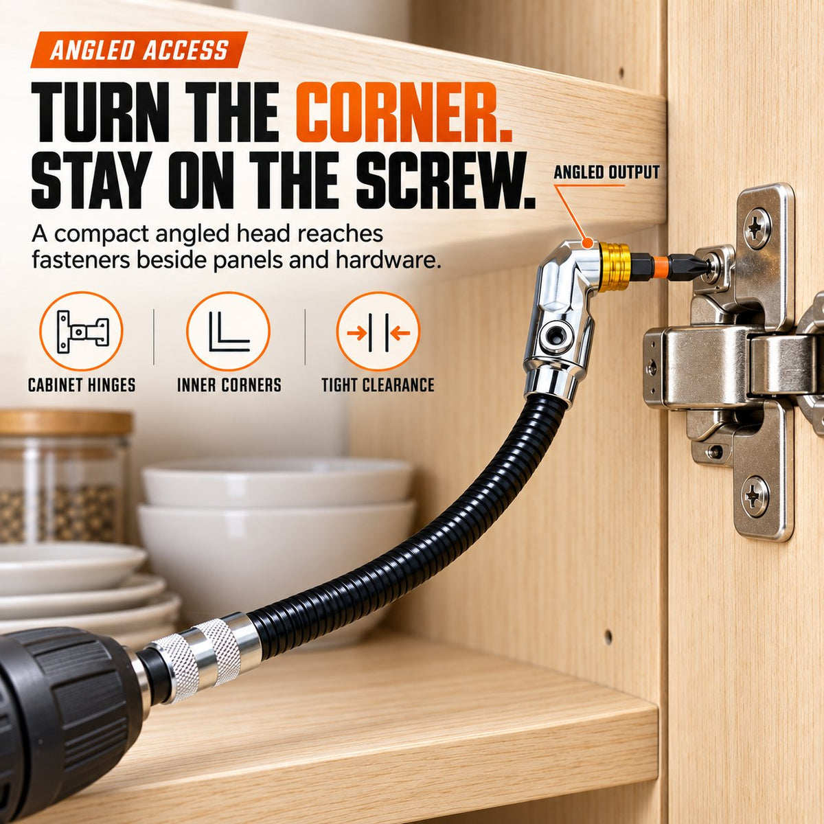 🔧 Flexible 90‑Degree Right‑Angle Drill Attachment with Long Flexible Shaft