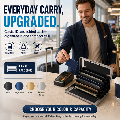RFID Blocking Stainless Steel Card Wallet – Slim Pop-Up Accordion Card Holder with Cash Slot