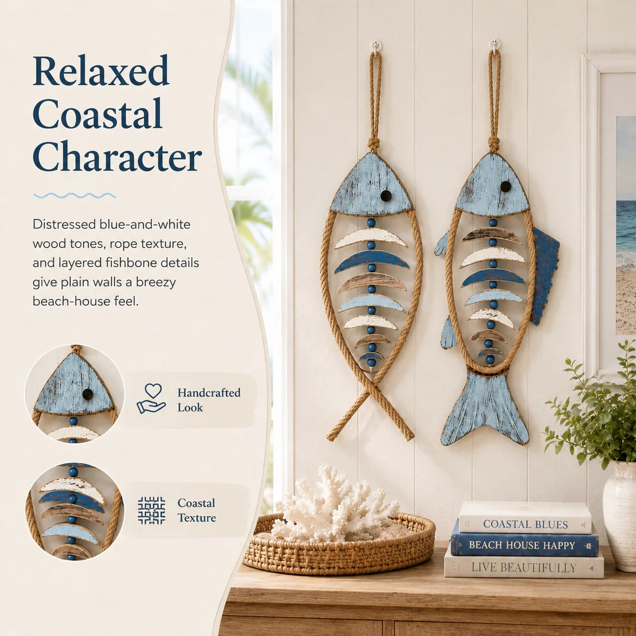 🎉🎉🐟✨ Lighted Coastal Rope Fish Wall Hanging