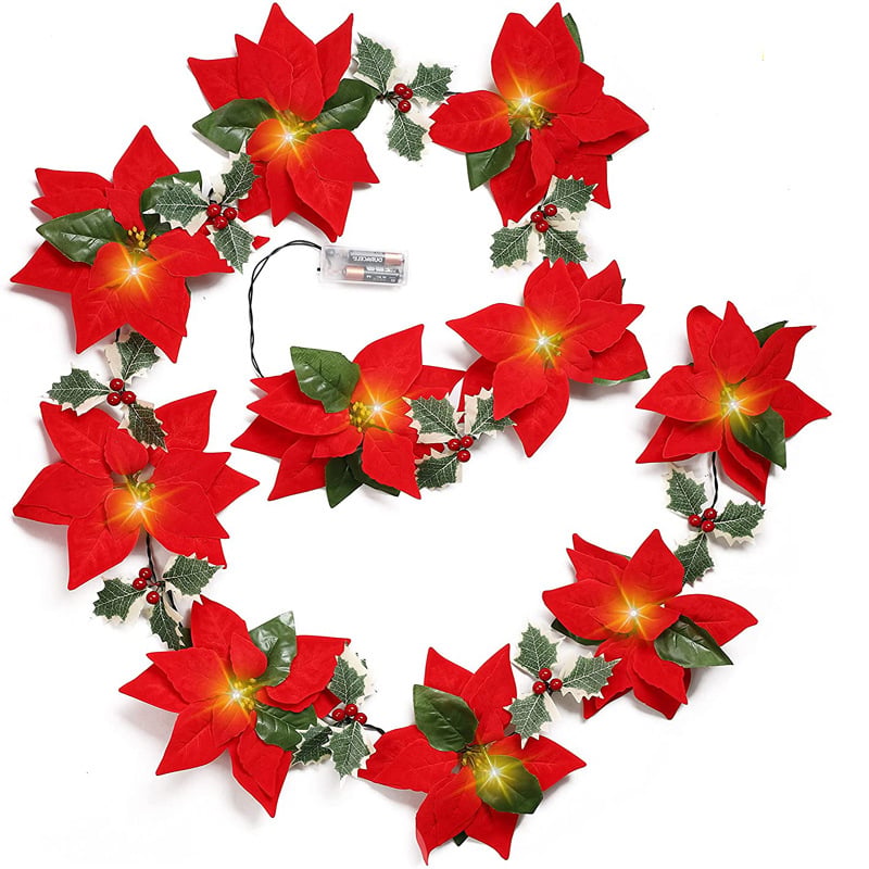 🎄 Christmas Poinsettia LED Garland String Lights