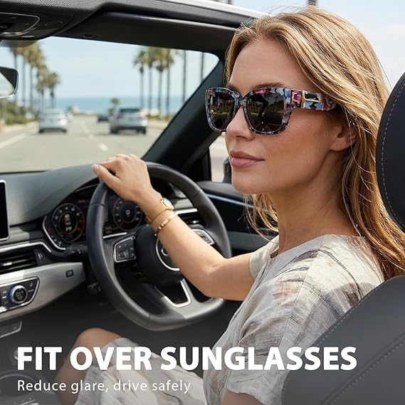 🕶️ Polarized Fit Over Sunglasses for Women – UV400 Protection Floral Frame Wear Over Prescription Glasses