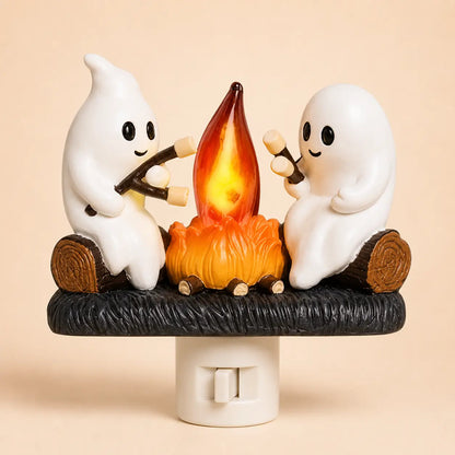 3D Flickering Campfire Plug-In Night Light, Halloween & Christmas Character LED Nightlight, Cute Indoor Holiday Decoration for Bedroom, Hallway and Gifts, Resin