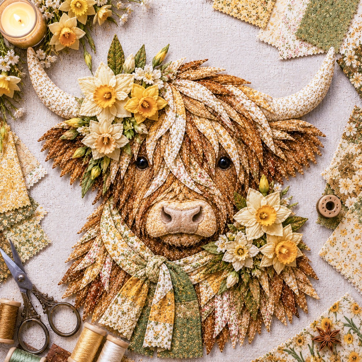 🐮Birth Flower Highland Cow 3D Layered Fabric Art DIY Kit (Beginner-friendly