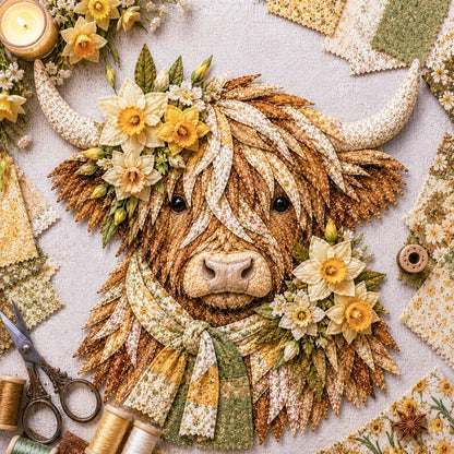 🐮Birth Flower Highland Cow 3D Layered Fabric Art DIY Kit (Beginner-friendly