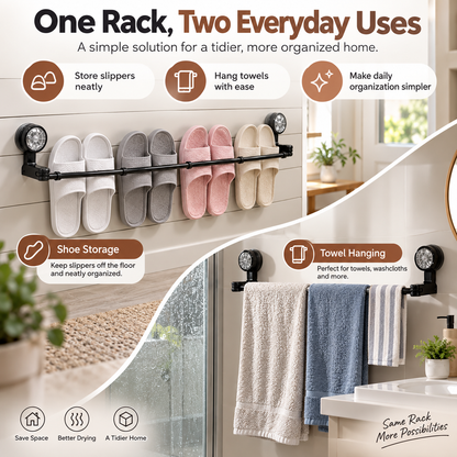🏠 Adjustable Wall-Mounted Slipper & Towel Storage Rack