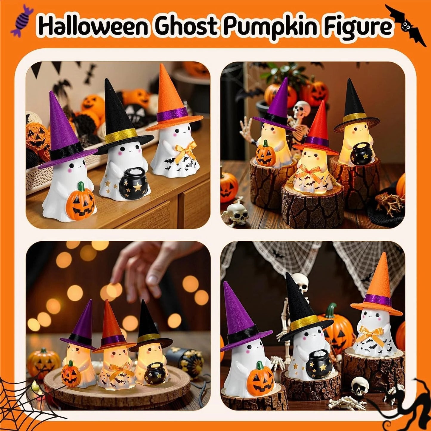 Whimsical Light-Up Halloween Ghost Trio