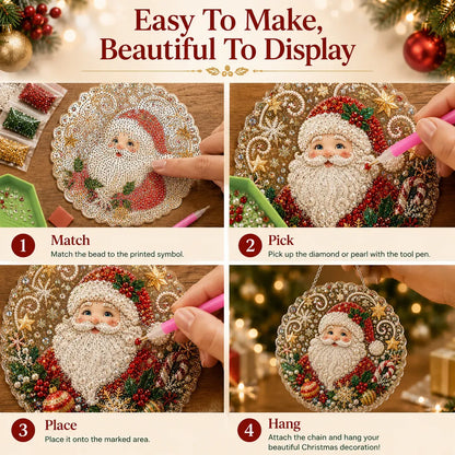 ✨ Christmas Pearl Diamond Art Hanging Ornament Kit | Luxury Flocked Canvas with Scratch-Resistant Non-Fading Pearl Beads DIY Handmade Holiday Hanging Decor 🎅💎