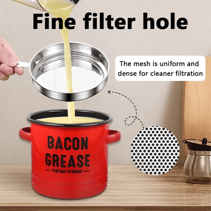 🔥Last Day 49% OFF🎁46 oz bacon grease container with strainer and food-grade silicone spatula
