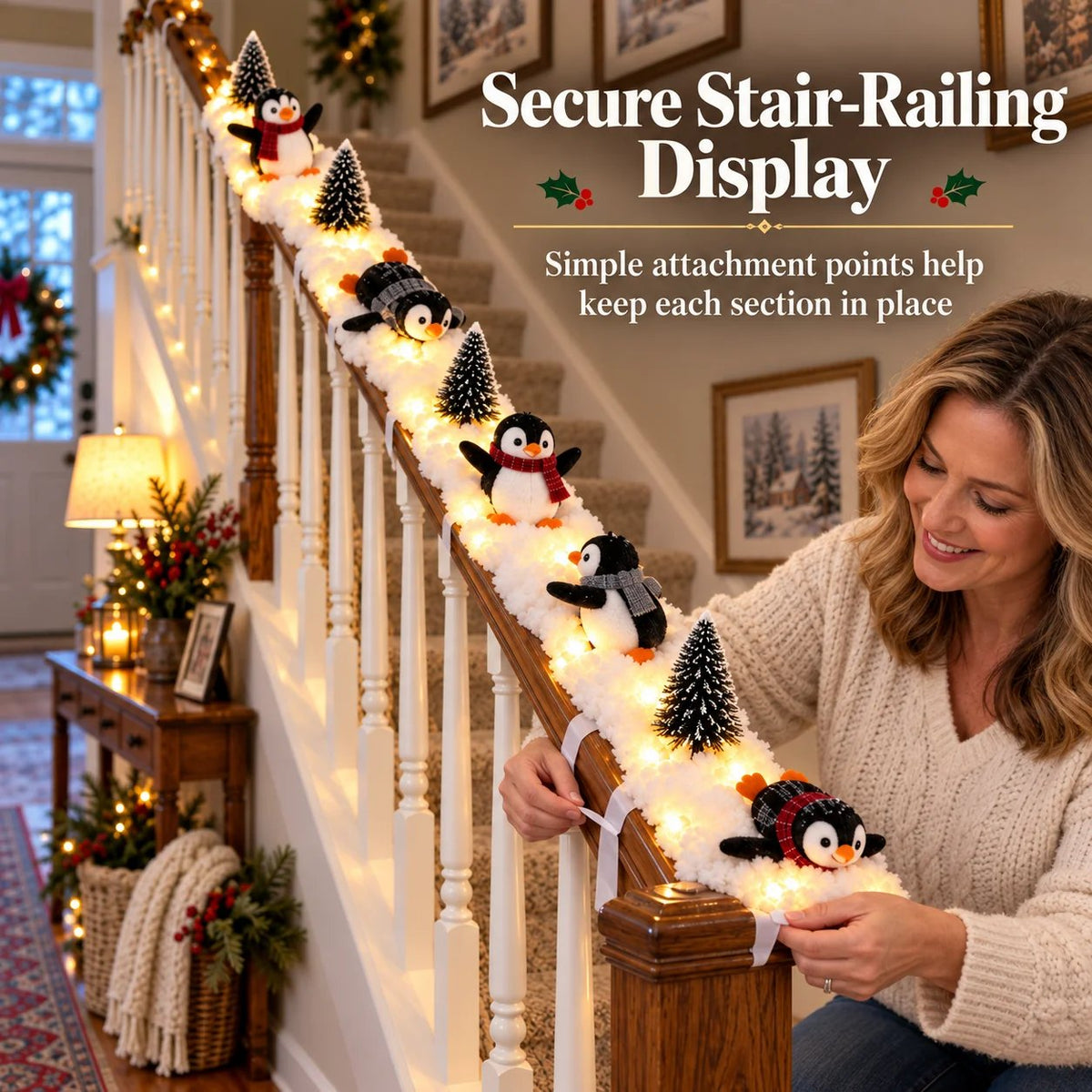 🔥Buy 2 Get 10% OFF🔥Playful Penguin Snowy Stair Railing Decor