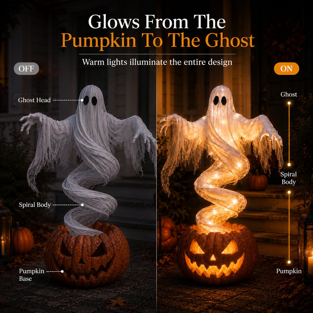 👻 Swirling Ghost Pumpkin Yard Lamp – Lighted Halloween Porch Decor 🎃