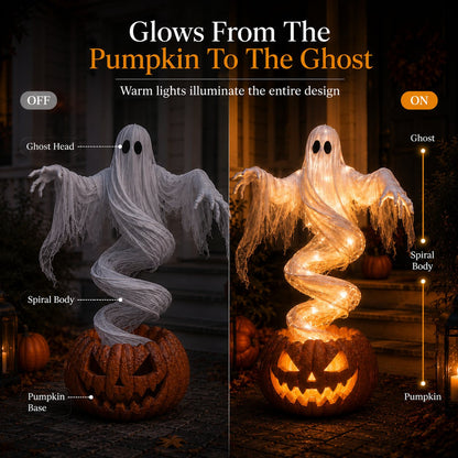 👻 Swirling Ghost Pumpkin Yard Lamp – Lighted Halloween Porch Decor 🎃