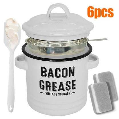 🔥Last Day 49% OFF🎁46 oz bacon grease container with strainer and food-grade silicone spatula