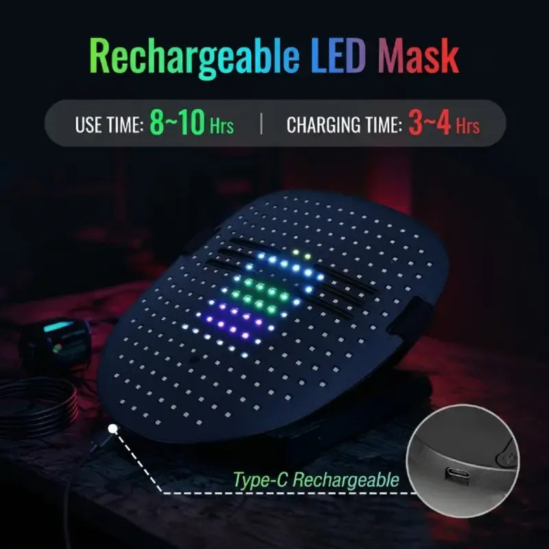 ⚡ 50-Mode Gesture-Controlled LED Face Mask – Rechargeable Costume Mask