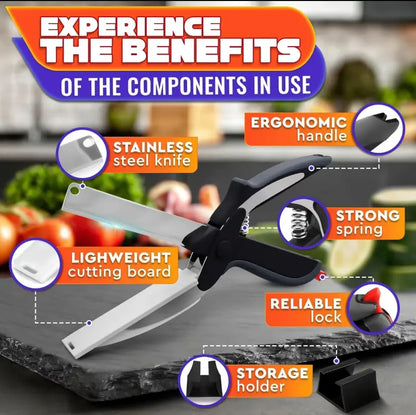 ✂️ 2-in-1 Kitchen Scissors with Built-In Cutting Board – Stainless Steel, Safety Lock