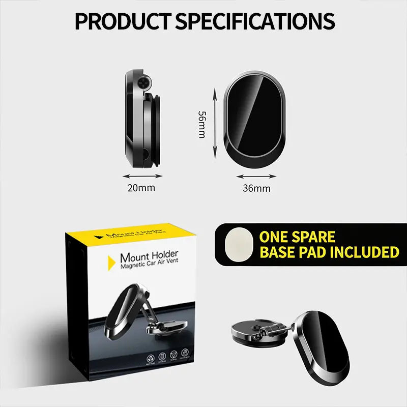 Foldable Magnetic Car Phone Holder, 360° Rotating Adjustable Dashboard Mount, Strong Magnetic Phone Stand