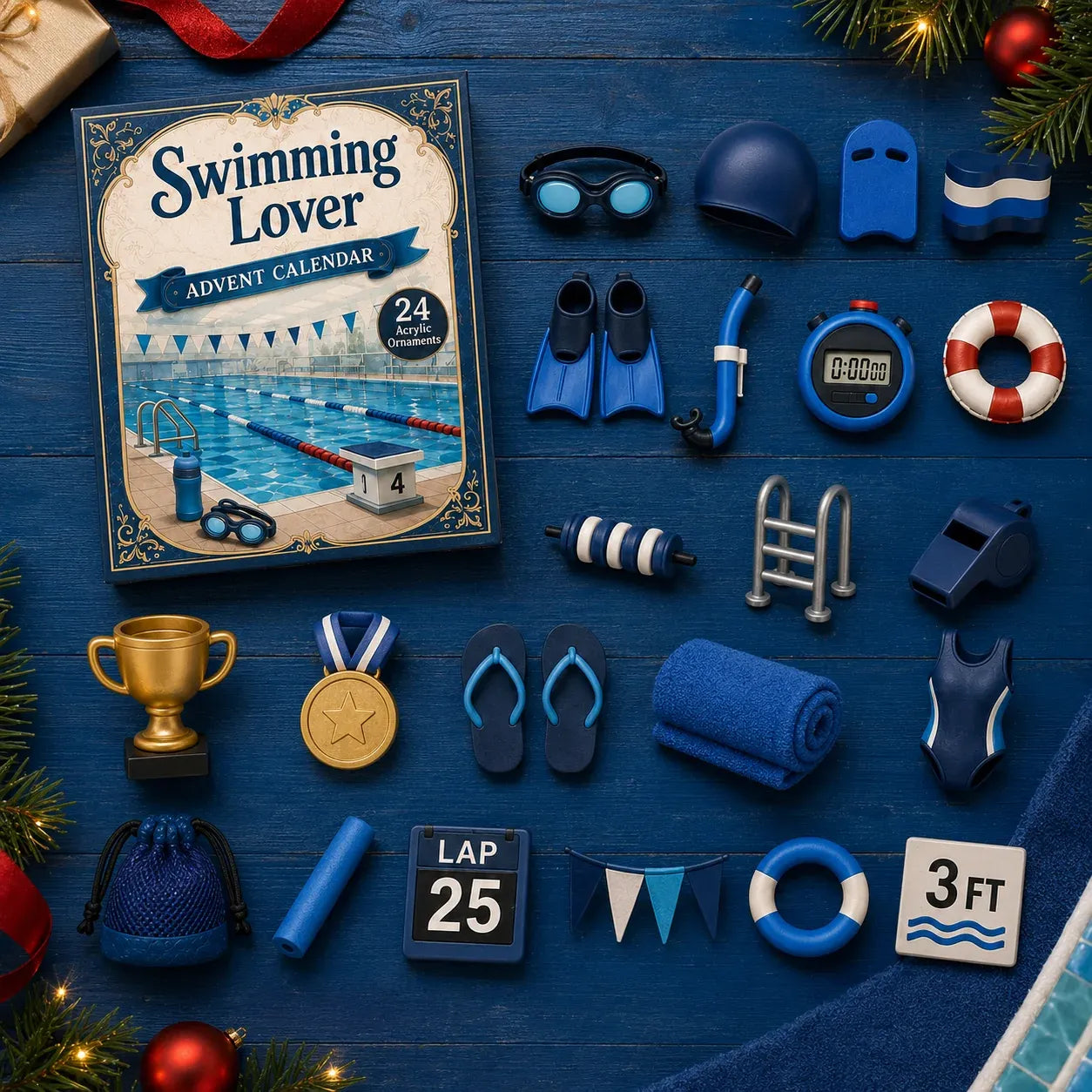 ⏳ Last Day 49% OFF – 🏊 24 Days of Swim-Life Advent Calendar | 24 Swimming-Inspired Acrylic Charms with Hanging Strings & Reusable Keepsake Designs 💦