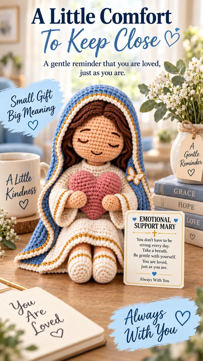 ⏳ Last Day 49% OFF –💙Always With You Mary Comfort Doll | Handmade Crochet Companion Holding A Heart with Encouragement Card ✨