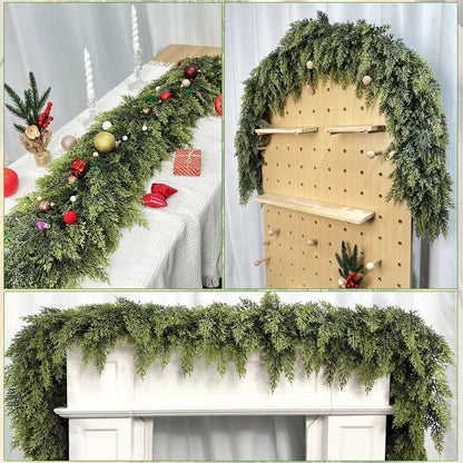 🎄9ft Real Touch Artificial Cedar Garland | Lifelike Winter Pine Greenery for Christmas Mantle, Table & Wall Decor
