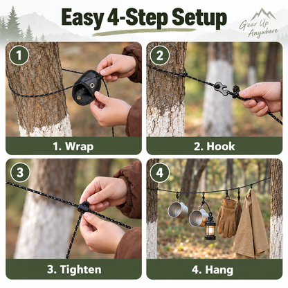 🏕️Portable Reflective Camping Clothesline with Positioning Beads – No Hangers Needed