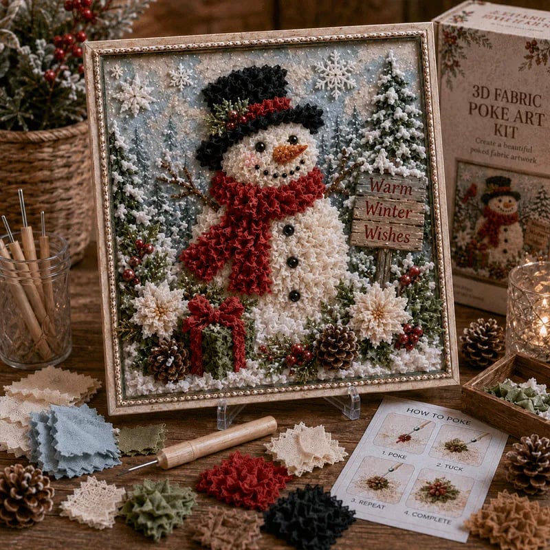 🔥 LAST DAY 50% OFF – 🎄 DIY 3D Fabric Poke Art Christmas Keepsake Kit – No-Sewing Holiday Craft with Display Stand ✨