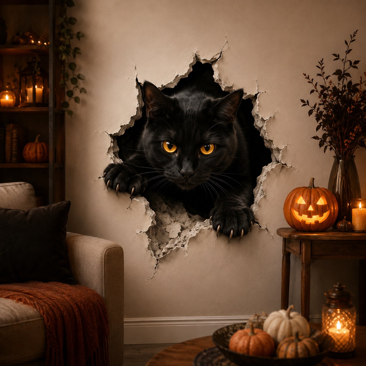 🦇Halloween Break-In 3D Wall Decals