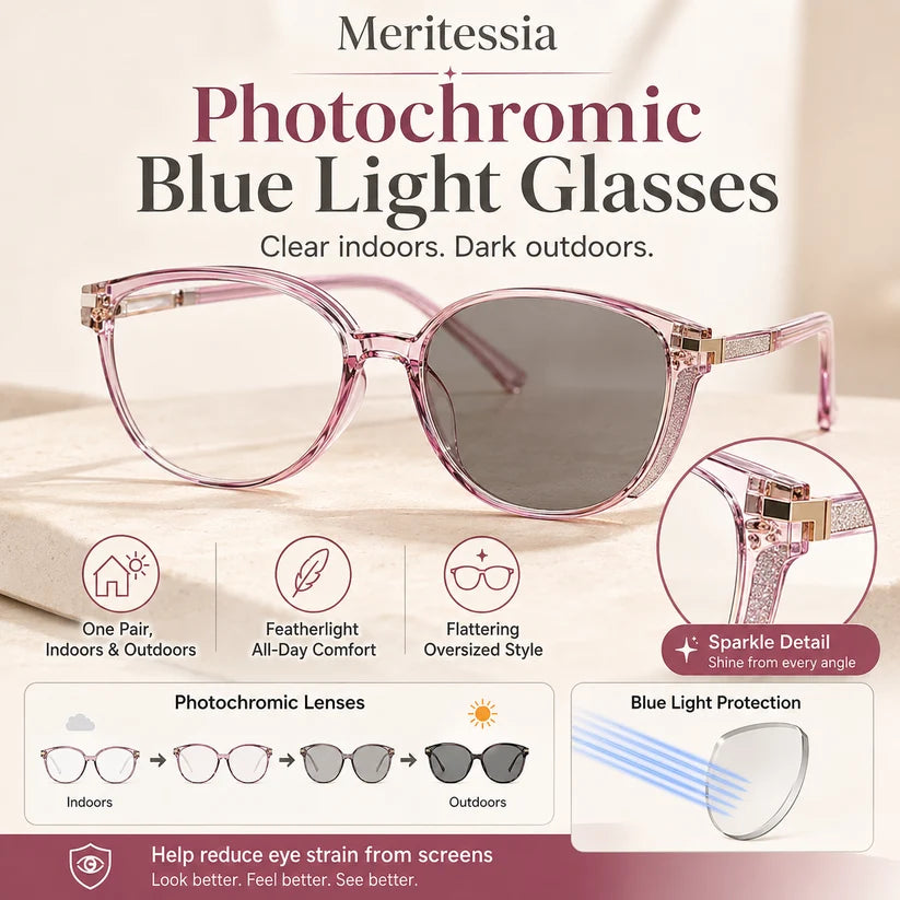 🕶️ Oversized Fashion Prescription Glasses – Trendy Photochromic Lenses with Blue Light Blocking ✨