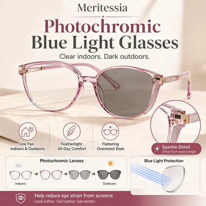 🕶️ Oversized Fashion Prescription Glasses – Trendy Photochromic Lenses with Blue Light Blocking ✨