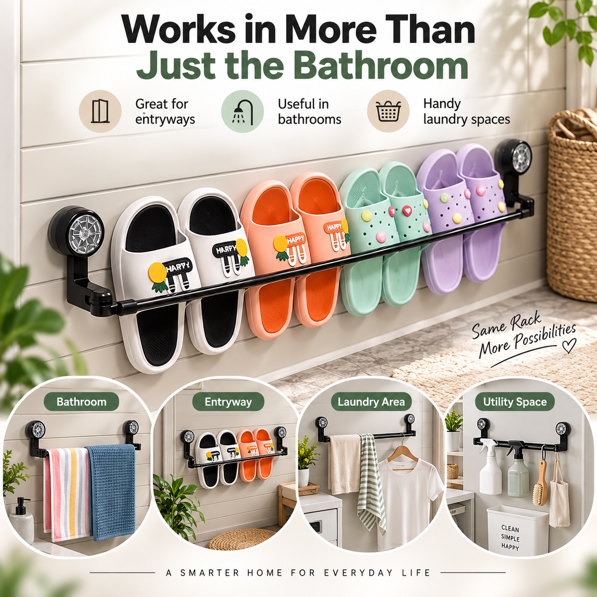 🏠 Adjustable Wall-Mounted Slipper & Towel Storage Rack