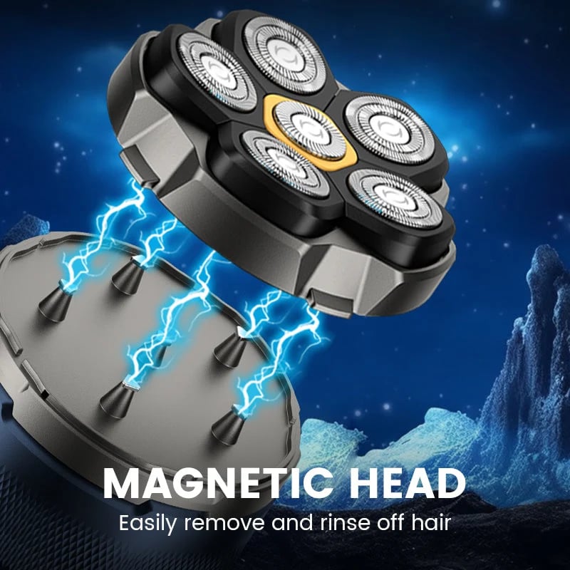 🎁2026 Mega Hot Sale 56%OFF!!!⚡6D Waterproof Head Shaver Kit for Bald Men，Magnetic Cleaning, IPX6 Full Washable【 90 Mins Runtime. Zero Pain! ]✨🚿🔒