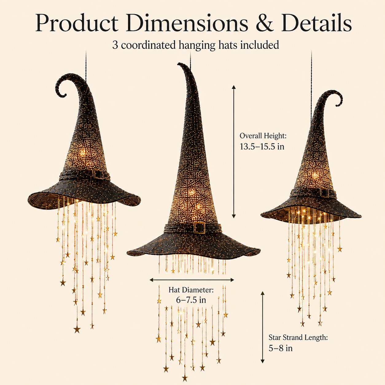 Lighted Witch Hat Set with Cascading Stars
