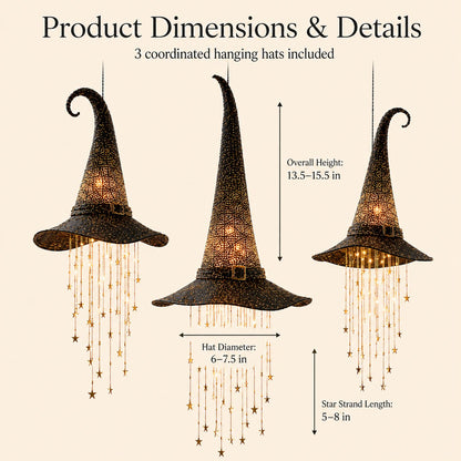 Lighted Witch Hat Set with Cascading Stars