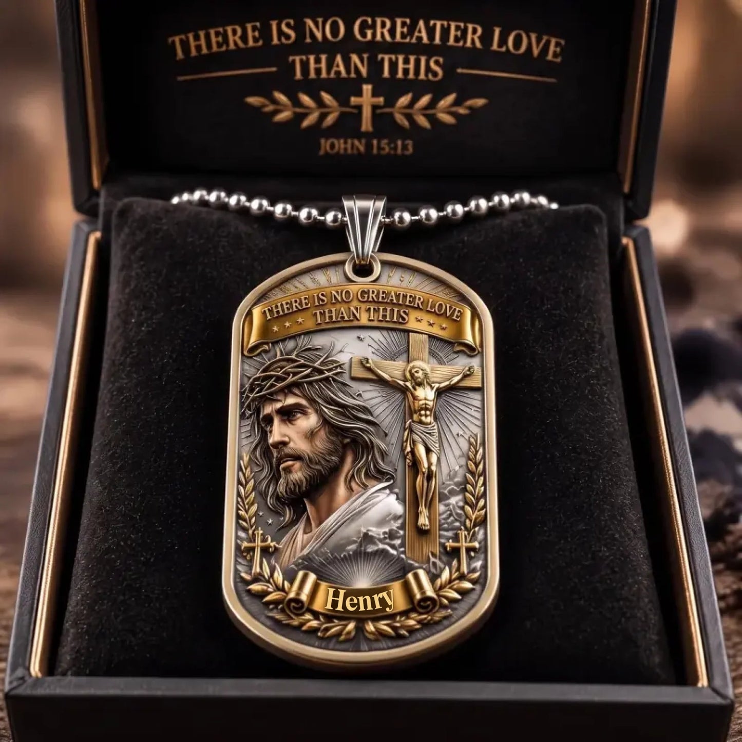 🔥LAST DAY 50% OFF - ✝️“Greater Love” 3D Jesus Dog Tag Necklace – Bold Military-Inspired Design for Him❤️