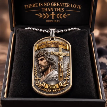 🔥LAST DAY 50% OFF - ✝️“Greater Love” 3D Jesus Dog Tag Necklace – Bold Military-Inspired Design for Him❤️