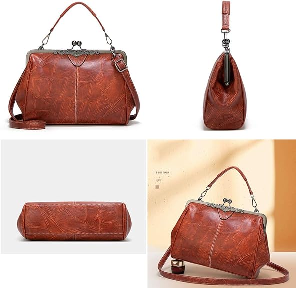 💼2026 New Elegant Waterproof Women’s Leather Kiss-Lock Tote Handbag