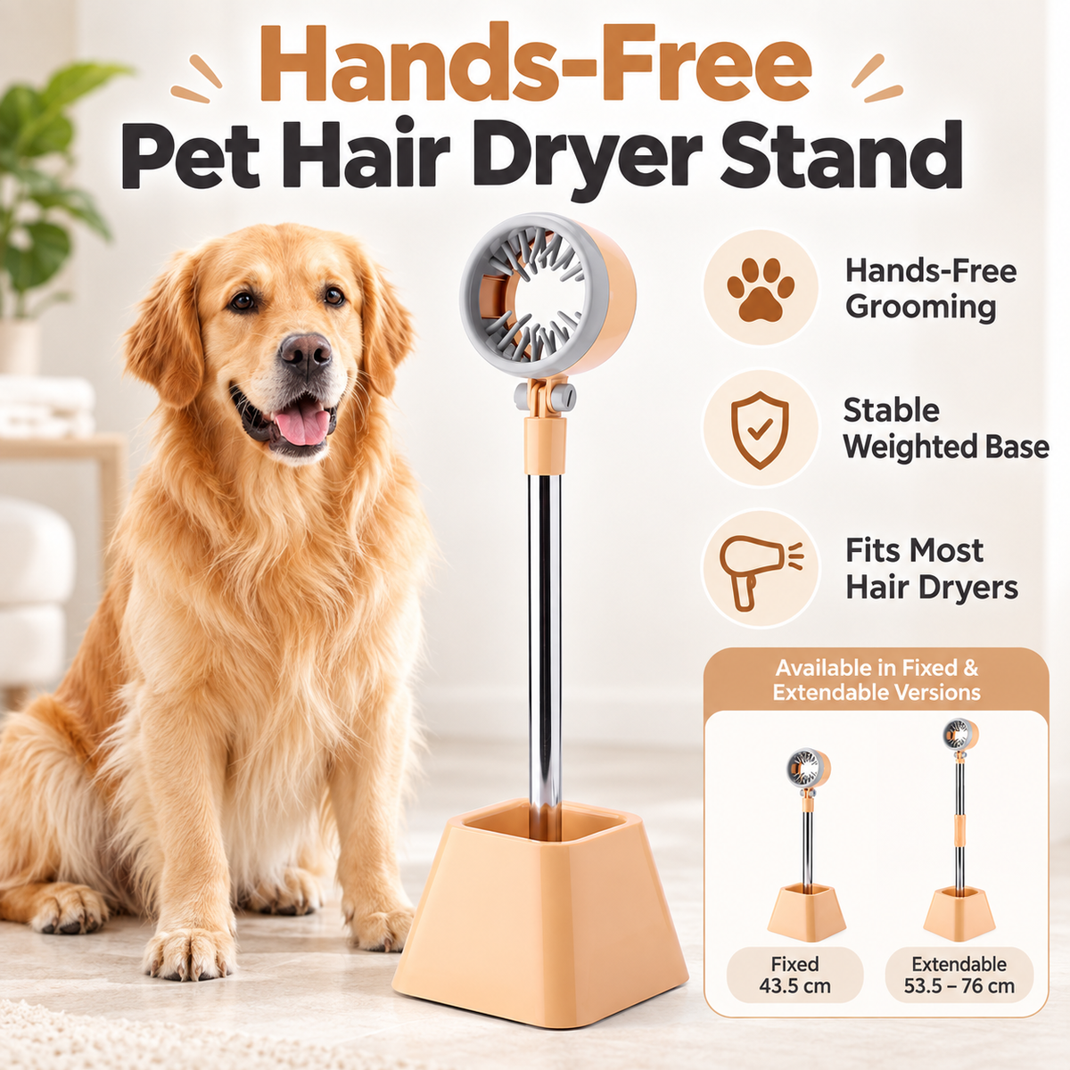 🐾 Hands-Free Pet Hair Dryer Stand – Adjustable Grooming Holder for Dogs & Cats