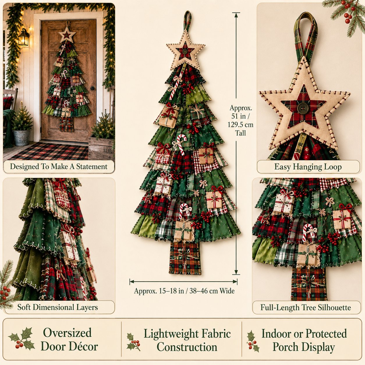 ⏳ Last Day 49% OFF – 🎄Beginner-Friendly DIY Oversized Patchwork Christmas Tree Door Hanging Kit  💕