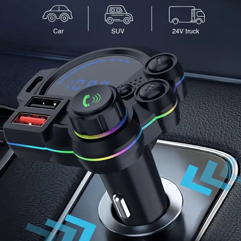 ⚡ 20W PD Car Charger & Bluetooth 5.3 FM Transmitter – Bass Booster & RGB Light – Wireless MP3 Radio Adapter 🎵