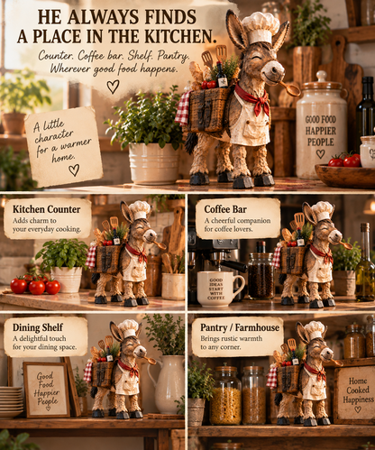 The Stubborn Little Chef — Carved Kitchen Donkey Figurine