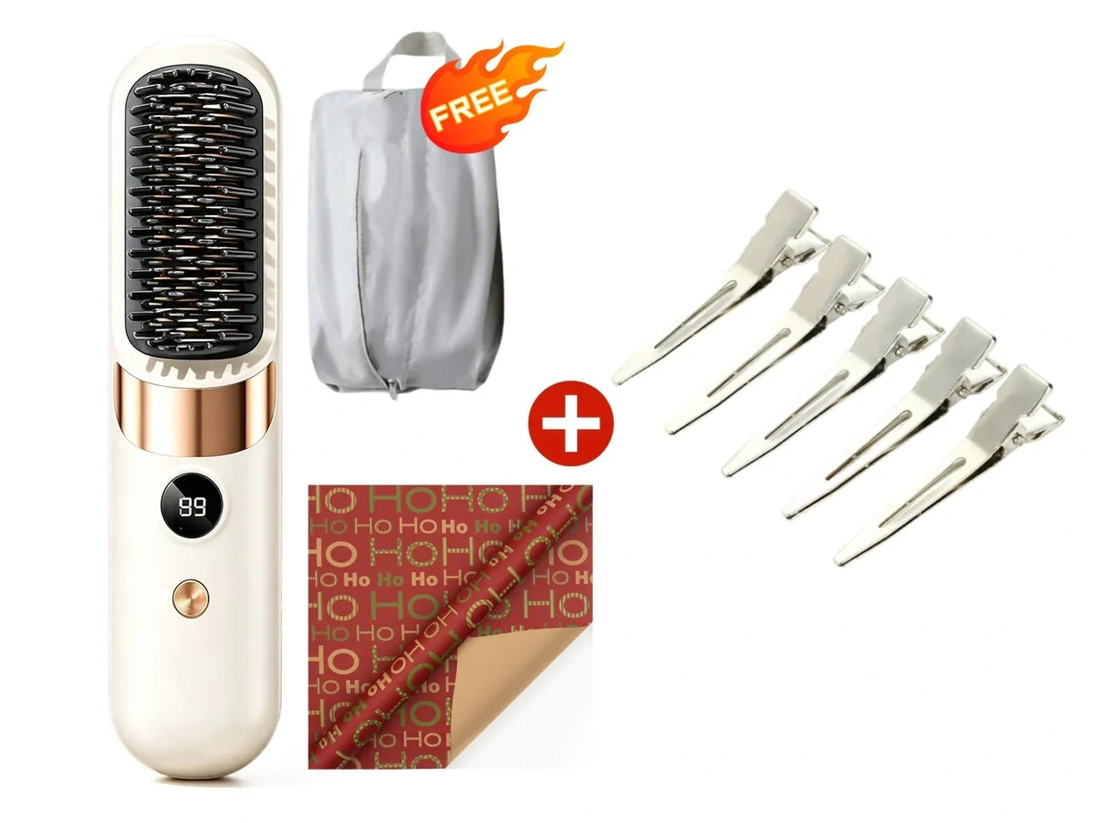 💇‍♀️ 3-in-1 Cordless Hair Straightening Brush – Straighten, Curl & Detangle Anywhere