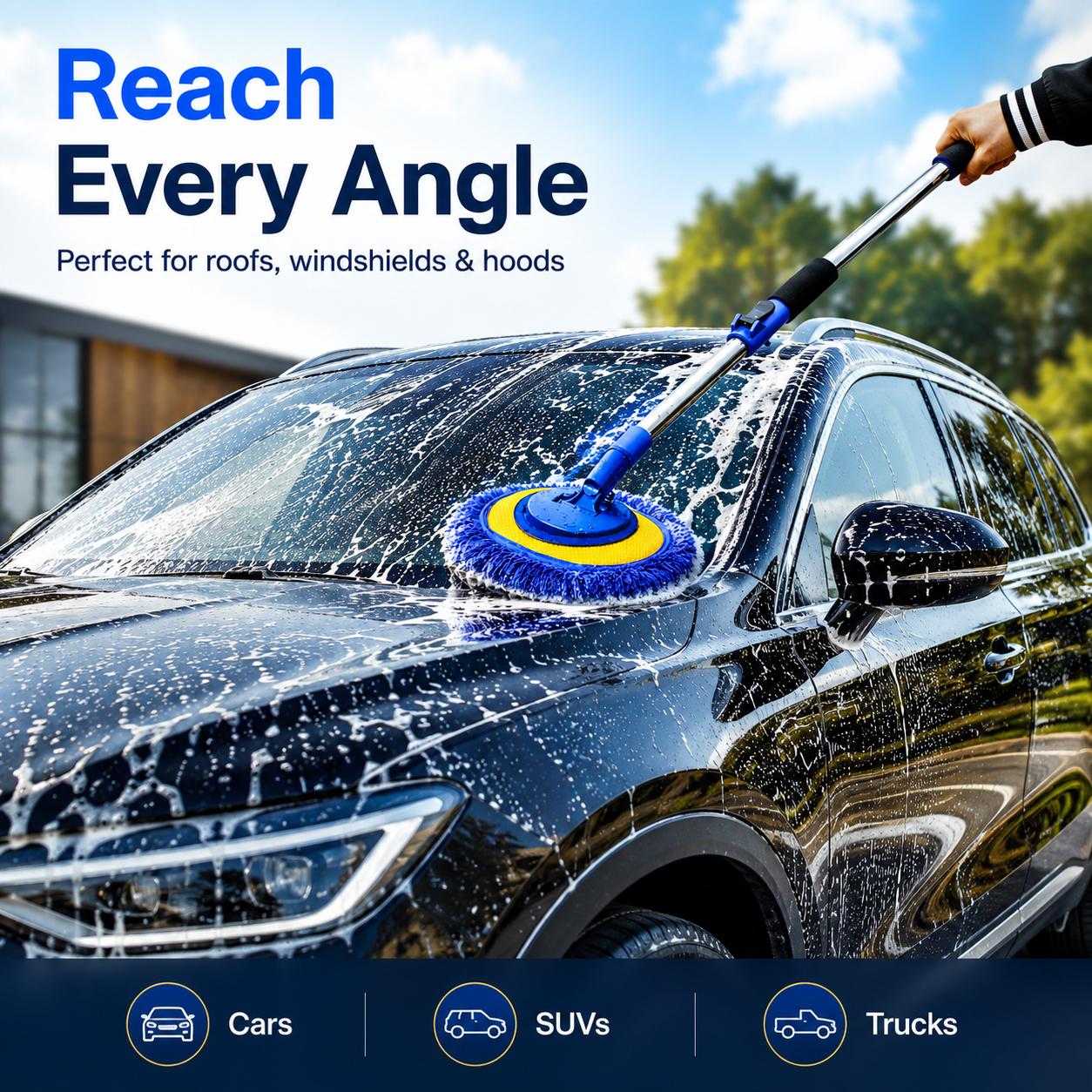 🎉⏳Time-Limited Special⏰Durable Aluminum Long Handle Telescopic Car Wash Mop – Soft Microfiber, Scratch-Free & Adjustable Length ✨