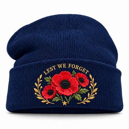 'Lest We Forget' Poppy Embroidered Beanie