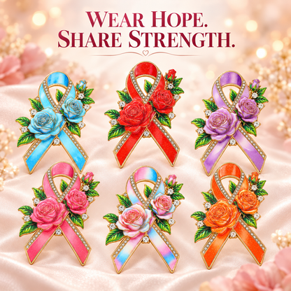 Hope Blooms™ Rose Ribbon Brooch – A Symbol of Strength, Love & Breast Cancer Awareness