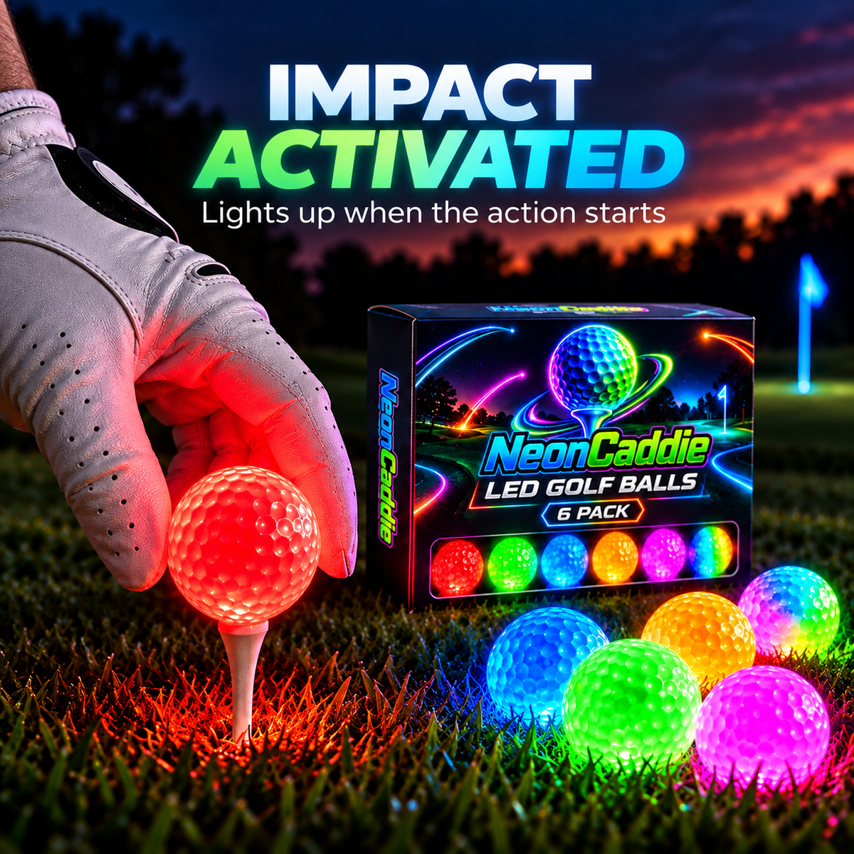 ⛳✨ LED Light-Up Golf Balls – 6-Pack for Night Golf & Evening Play