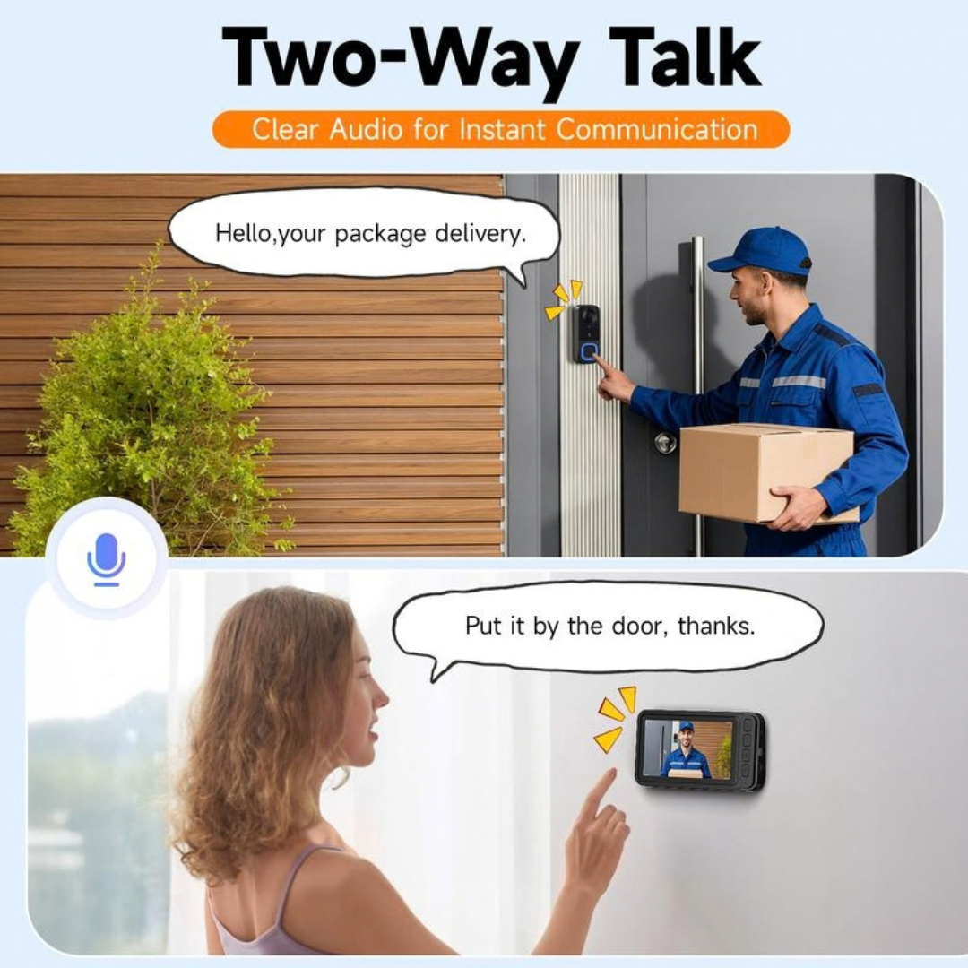 🔔1080P Video Doorbell with 4.3″ Indoor Monitor— No App or Home Wi-Fi