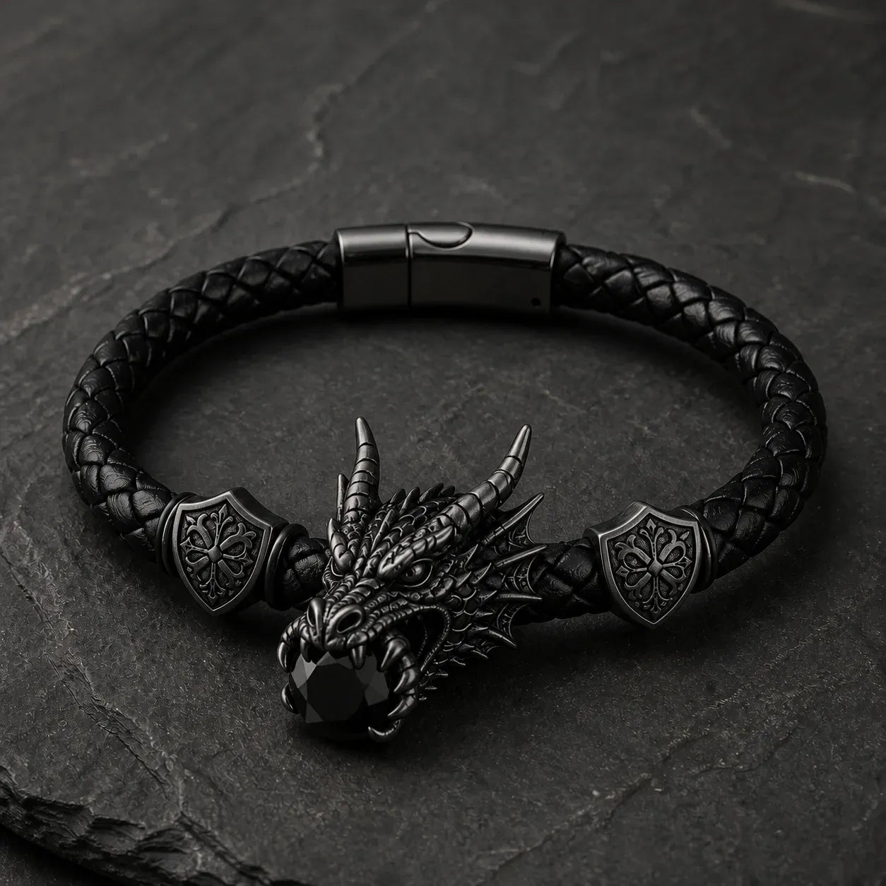🐉 Dragonstone Guardian Bracelet | Sculpted Western Dragon Leather Bracelet – 6 Legendary Styles