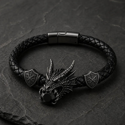 🐉 Dragonstone Guardian Bracelet | Sculpted Western Dragon Leather Bracelet – 6 Legendary Styles